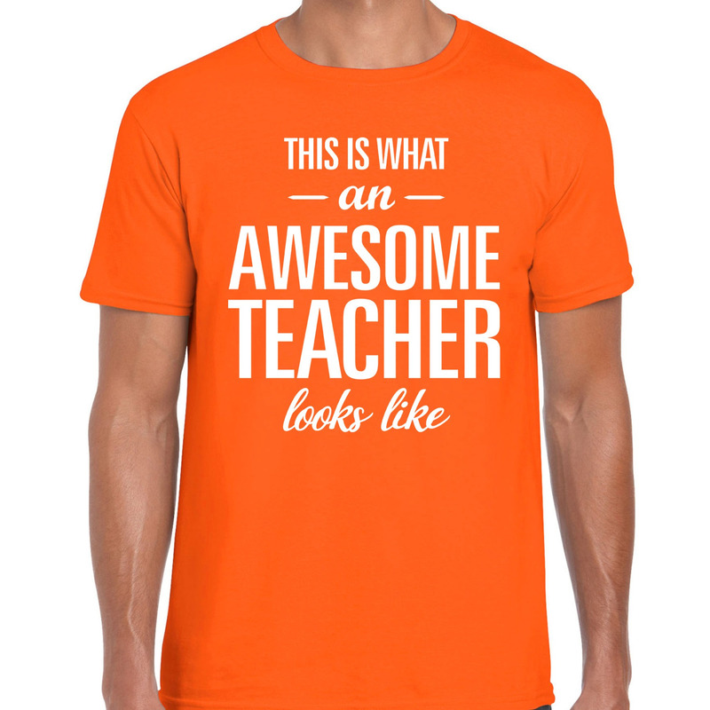 Awesome Teacher cadeau meester t-shirt oranje voor heren Top Merken Winkel